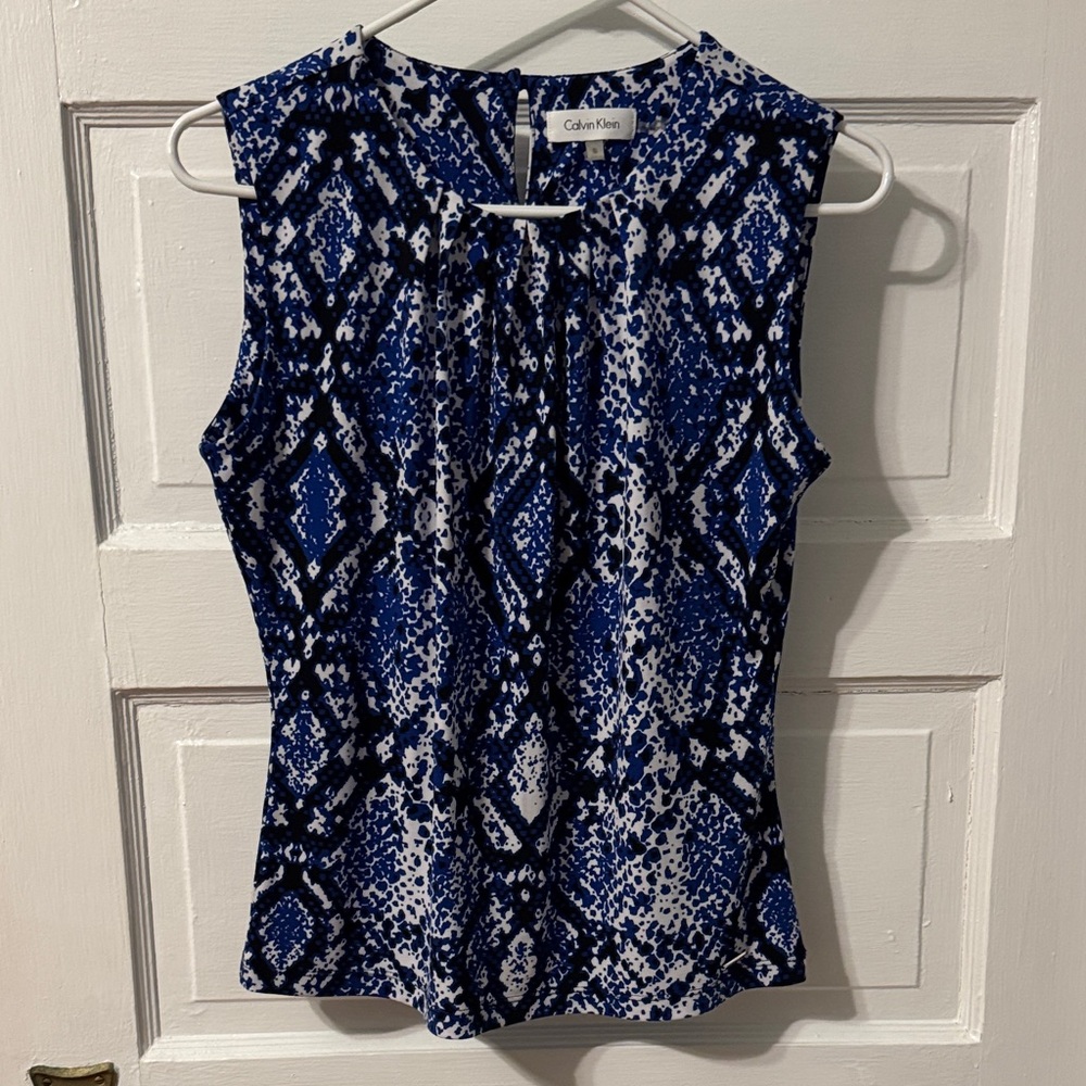 Calvin Klein Blue and White Printed Sleeveless Top